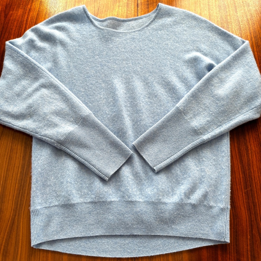 Cashmere Baby Blue Scoop Neck Long Sleeve Sweater